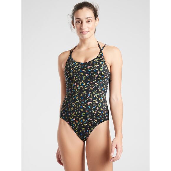 Athleta NWT Leopard Keyhole One Piece Swimsuit Quick Dry Low Support Size XS - Picture 1 of 10